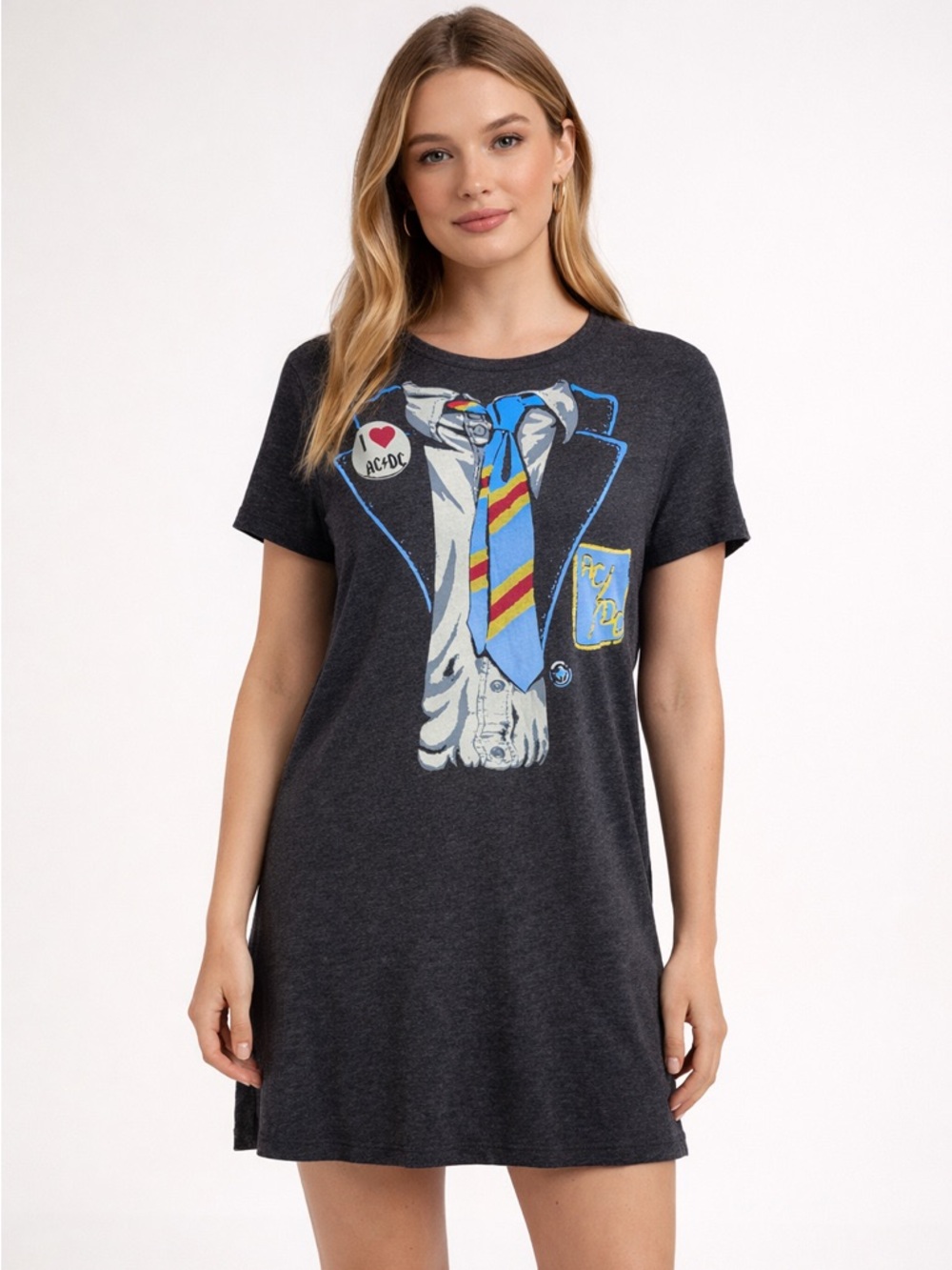 NWT Junk Food Clothing AC/DC Charcoal Graphic T-shirt Dress XL